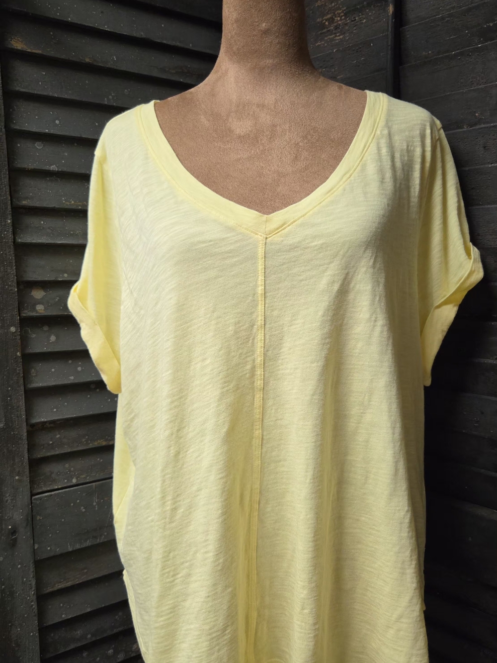 Eddie Bauer Pale Yellow V-Neck Short Sleeve Tee